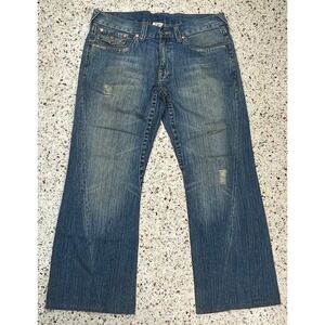 True Religion Joey Vtg Rare Y2K Men's Embroidered Peace Sign Jeans Size 39x30